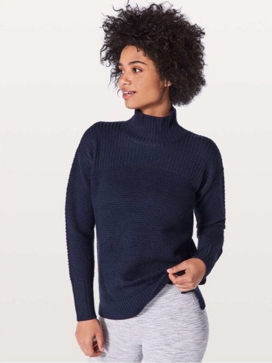 lululemon athletica Sweaters - Lululemon Warm & Restore Mock Neck Wool Knit Sweater Size 6 Blue